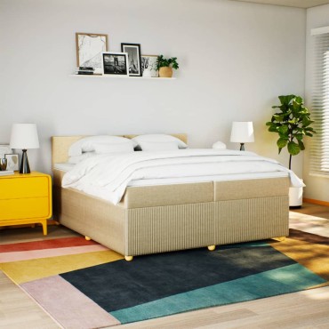 vidaXL Κρεβάτι Boxspring με Στρώμα Κρεμ 200x200cm Υφασμάτινο 1 τεμ. - Διπλό