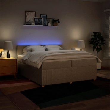 vidaXL Κρεβάτι Boxspring με Στρώμα Κρεμ 200x200cm Υφασμάτινο 1 τεμ. - Διπλό
