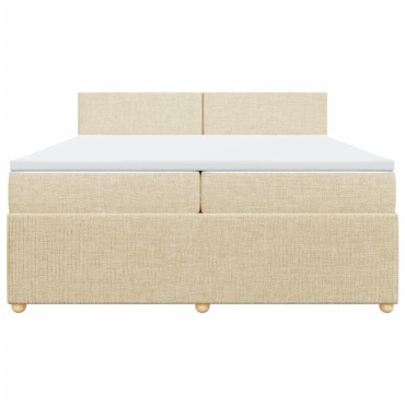 vidaXL Κρεβάτι Boxspring με Στρώμα Κρεμ 200x200cm Υφασμάτινο 1 τεμ. - Διπλό