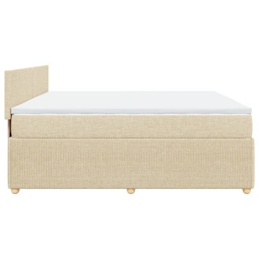 vidaXL Κρεβάτι Boxspring με Στρώμα Κρεμ 200x200cm Υφασμάτινο 1 τεμ. - Διπλό