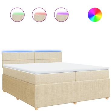 vidaXL Κρεβάτι Boxspring με Στρώμα Κρεμ 200x200cm Υφασμάτινο 1 τεμ. - Διπλό