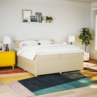 vidaXL Κρεβάτι Boxspring με Στρώμα Κρεμ 200x200cm Υφασμάτινο 1 τεμ. - Διπλό