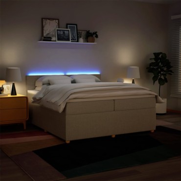vidaXL Κρεβάτι Boxspring με Στρώμα Κρεμ 200x200cm Υφασμάτινο 1 τεμ. - Διπλό