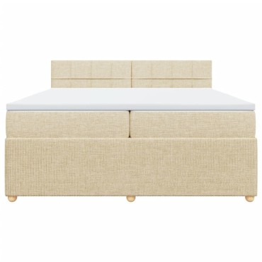 vidaXL Κρεβάτι Boxspring με Στρώμα Κρεμ 200x200cm Υφασμάτινο 1 τεμ. - Διπλό