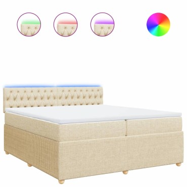 vidaXL Κρεβάτι Boxspring με Στρώμα Κρεμ 200x200cm Υφασμάτινο 1 τεμ. - Διπλό