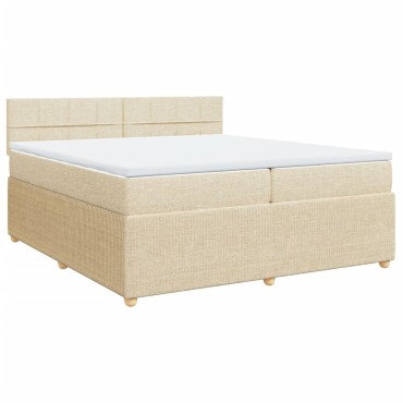 vidaXL Κρεβάτι Boxspring με Στρώμα Κρεμ 200x200cm Υφασμάτινο 1 τεμ. - Διπλό