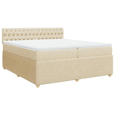 vidaXL Κρεβάτι Boxspring με Στρώμα Κρεμ 200x200cm Υφασμάτινο 1 τεμ. - Διπλό