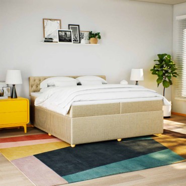 vidaXL Κρεβάτι Boxspring με Στρώμα Κρεμ 200x200cm Υφασμάτινο 1 τεμ. - Διπλό