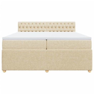 vidaXL Κρεβάτι Boxspring με Στρώμα Κρεμ 200x200cm Υφασμάτινο 1 τεμ. - Διπλό