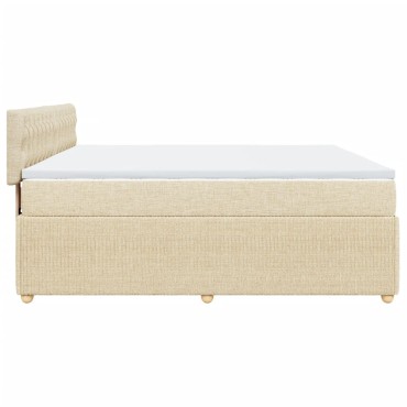 vidaXL Κρεβάτι Boxspring με Στρώμα Κρεμ 200x200cm Υφασμάτινο 1 τεμ. - Διπλό