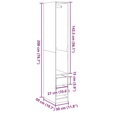 vidaXL Ντουλάπα Γκρι Σκυρ. 30x50x200cm από Επεξεργασμένο Ξύλο 1 τεμ.