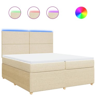 vidaXL Κρεβάτι Boxspring με Στρώμα Κρεμ 200x200cm Υφασμάτινο 1 τεμ. - Διπλό
