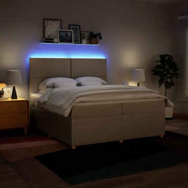 vidaXL Κρεβάτι Boxspring με Στρώμα Κρεμ 200x200cm Υφασμάτινο 1 τεμ. - Διπλό