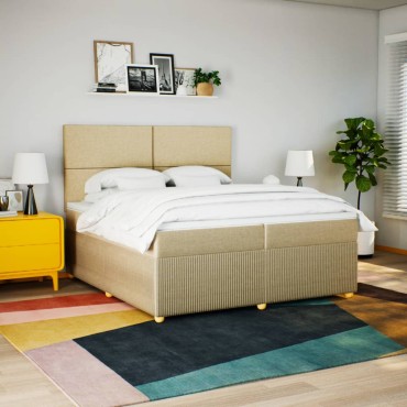 vidaXL Κρεβάτι Boxspring με Στρώμα Κρεμ 200x200cm Υφασμάτινο 1 τεμ. - Διπλό