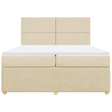 vidaXL Κρεβάτι Boxspring με Στρώμα Κρεμ 200x200cm Υφασμάτινο 1 τεμ. - Διπλό