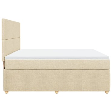 vidaXL Κρεβάτι Boxspring με Στρώμα Κρεμ 200x200cm Υφασμάτινο 1 τεμ. - Διπλό
