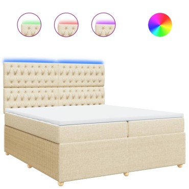 vidaXL Κρεβάτι Boxspring με Στρώμα Κρεμ 200x200cm Υφασμάτινο 1 τεμ. - Διπλό
