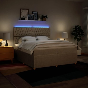 vidaXL Κρεβάτι Boxspring με Στρώμα Κρεμ 200x200cm Υφασμάτινο 1 τεμ. - Διπλό