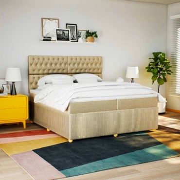 vidaXL Κρεβάτι Boxspring με Στρώμα Κρεμ 200x200cm Υφασμάτινο 1 τεμ. - Διπλό