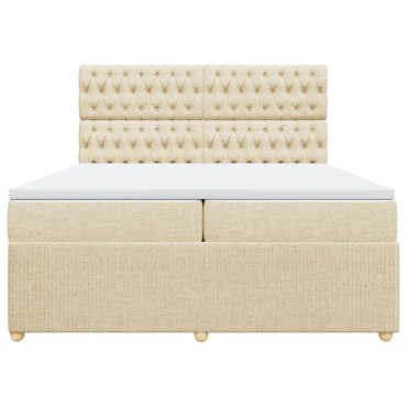 vidaXL Κρεβάτι Boxspring με Στρώμα Κρεμ 200x200cm Υφασμάτινο 1 τεμ. - Διπλό