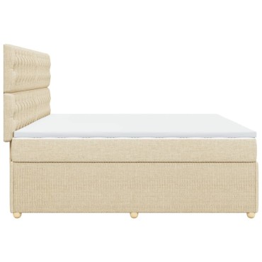 vidaXL Κρεβάτι Boxspring με Στρώμα Κρεμ 200x200cm Υφασμάτινο 1 τεμ. - Διπλό