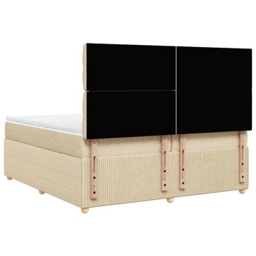 vidaXL Κρεβάτι Boxspring με Στρώμα Κρεμ 200x200cm Υφασμάτινο 1 τεμ. - Διπλό
