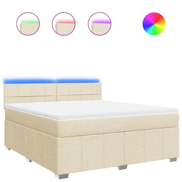 vidaXL Κρεβάτι Boxspring με Στρώμα Κρεμ 180x200cm Υφασμάτινο 1 τεμ. - Διπλό