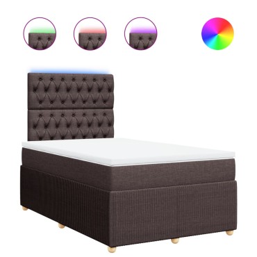 vidaXL Κρεβάτι Boxspring με Στρώμα Σκούρο Καφέ 120x190 εκ Υφασμάτινο