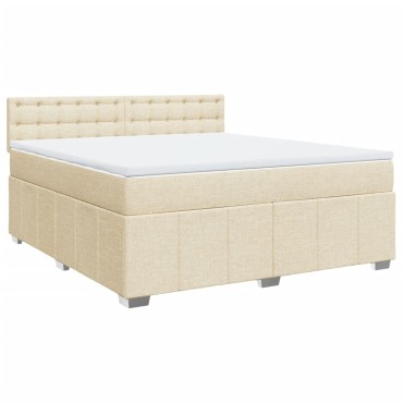 vidaXL Κρεβάτι Boxspring με Στρώμα Κρεμ 180x200cm Υφασμάτινο 1 τεμ. - Διπλό