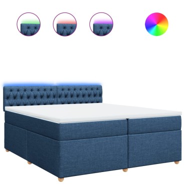 vidaXL Κρεβάτι Boxspring με Στρώμα Μπλε 200x200 εκ. Υφασμάτινο