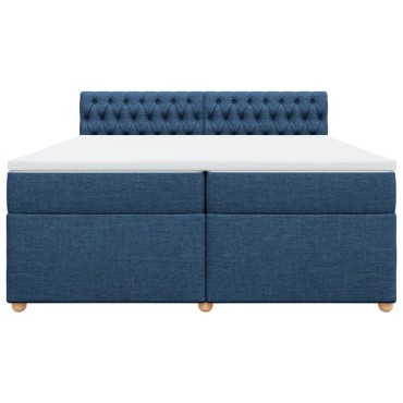 vidaXL Κρεβάτι Boxspring με Στρώμα Μπλε 200x200 εκ. Υφασμάτινο