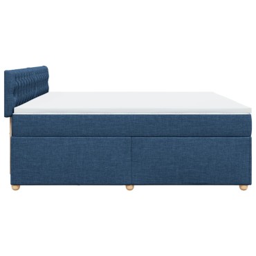 vidaXL Κρεβάτι Boxspring με Στρώμα Μπλε 200x200 εκ. Υφασμάτινο