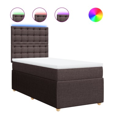 vidaXL Κρεβάτι Boxspring με Στρώμα Σκούρο Καφέ 90x200 εκ. Υφασμάτινο
