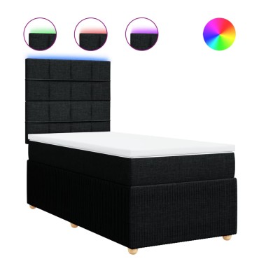 vidaXL Κρεβάτι Boxspring με Στρώμα Μαύρο 90x200 εκ. Υφασμάτινο