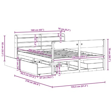vidaXL Σκελετός Κρεβατιού Χωρίς Στρώμα 150x200 εκ Μασίφ Ξύλο Πεύκου