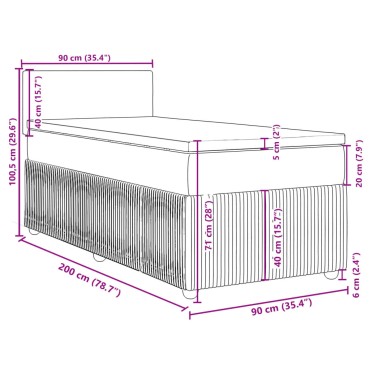 vidaXL Κρεβάτι Boxspring με Στρώμα Σκούρο Καφέ 90x200 εκ. Υφασμάτινο