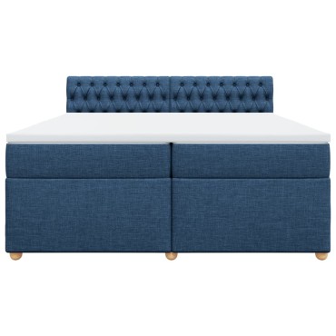 vidaXL Κρεβάτι Boxspring με Στρώμα Μπλε 200x200 εκ. Υφασμάτινο
