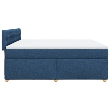 vidaXL Κρεβάτι Boxspring με Στρώμα Μπλε 200x200 εκ. Υφασμάτινο