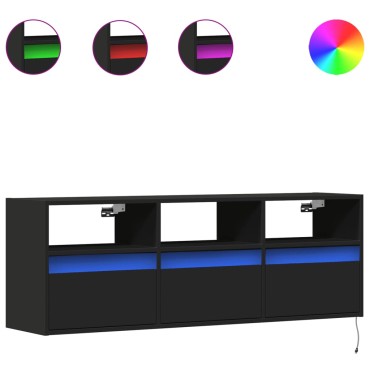 vidaXL Έπιπλο Τοίχου Τηλεόρασης με LED Μαύρο 130x31x45cm