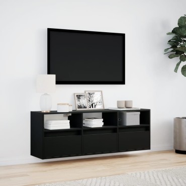 vidaXL Έπιπλο Τοίχου Τηλεόρασης με LED Μαύρο 130x31x45cm