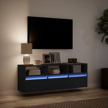 vidaXL Έπιπλο Τοίχου Τηλεόρασης με LED Μαύρο 130x31x45cm