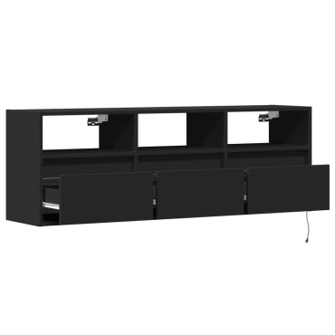 vidaXL Έπιπλο Τοίχου Τηλεόρασης με LED Μαύρο 130x31x45cm