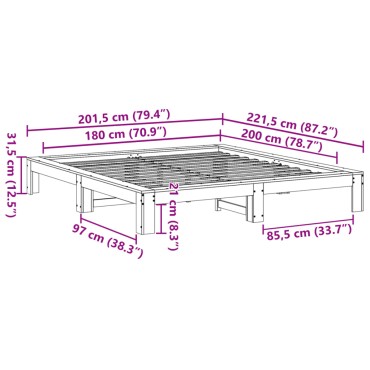 vidaXL Σκελετός Κρεβ. Χωρίς Στρώμα Καφέ Κεριού 180x200 εκ Μασίφ Πεύκο