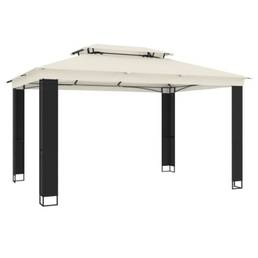 vidaXL Κιόσκι με Διπλή Οροφή Κρεμ 3,94x2,96 μ. Ατσάλινο