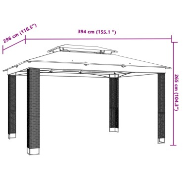 vidaXL Κιόσκι με Διπλή Οροφή Κρεμ 3,94x2,96 μ. Ατσάλινο
