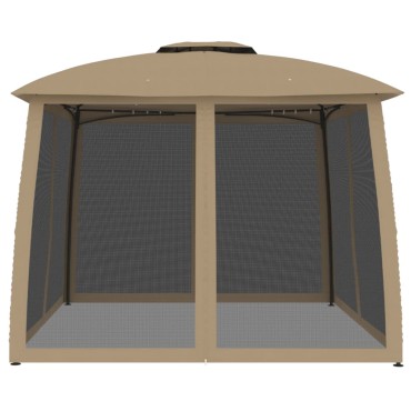 vidaXL Κιόσκι με Διπλούς Τοίχους/Δίχτυ Taupe 2,93x2,93 μ. από Ατσάλι