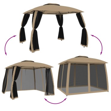 vidaXL Κιόσκι με Διπλούς Τοίχους/Δίχτυ Taupe 2,93x2,93 μ. από Ατσάλι