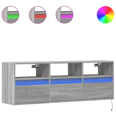 vidaXL Έπιπλο Τοίχου Τηλεόρασης με LED Γκρι Sonoma 130x31x45cm