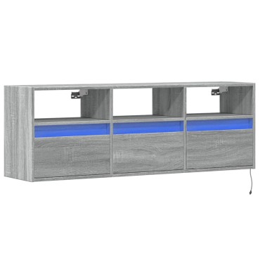 vidaXL Έπιπλο Τοίχου Τηλεόρασης με LED Γκρι Sonoma 130x31x45cm