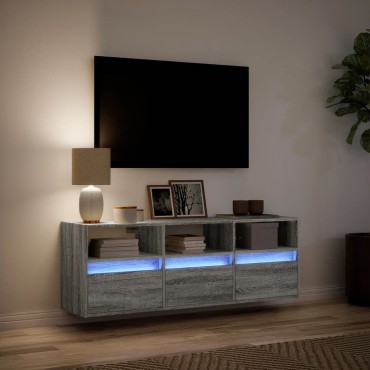 vidaXL Έπιπλο Τοίχου Τηλεόρασης με LED Γκρι Sonoma 130x31x45cm